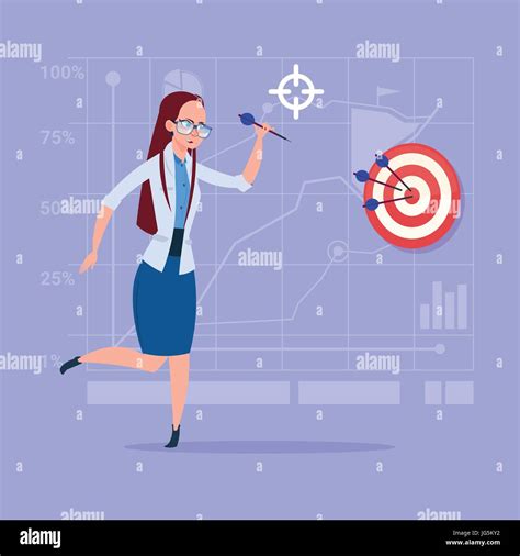 Business Woman Hold Arrow Hit Target Successful Goal Concept Stock Vector Image And Art Alamy