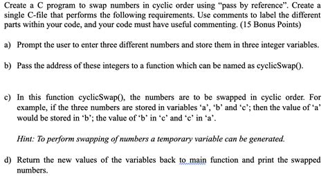 Solved Create A C Program To Swap Numbers In Cyclic Order Chegg