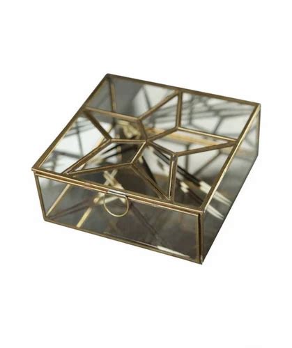 Square Vintage Glass Jewellery Box Clear Glass Star Design Jewellery