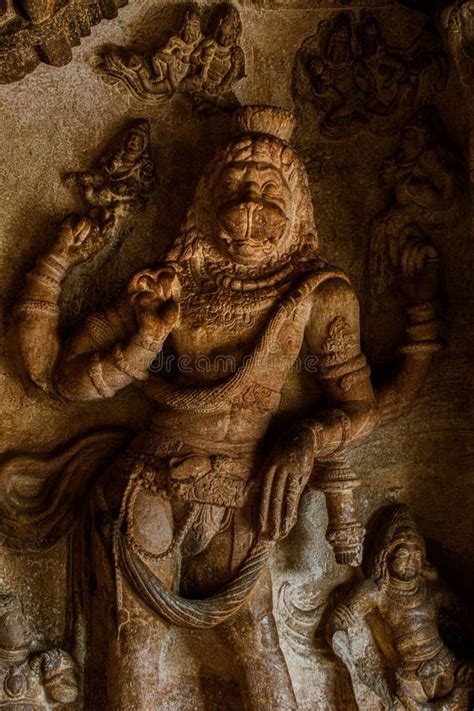 Sculpture of Lord Vishnu As Narasimha Avatar at Badami Cave Temple ...