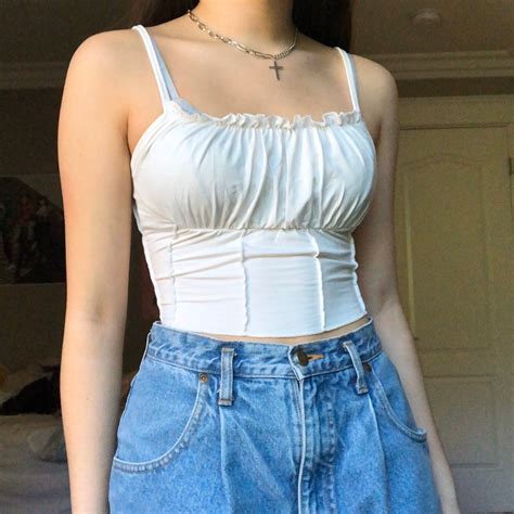 🎠 White Milkmaid Ruffle Cami Tank Top 🎠 Soft Depop Top Outfits