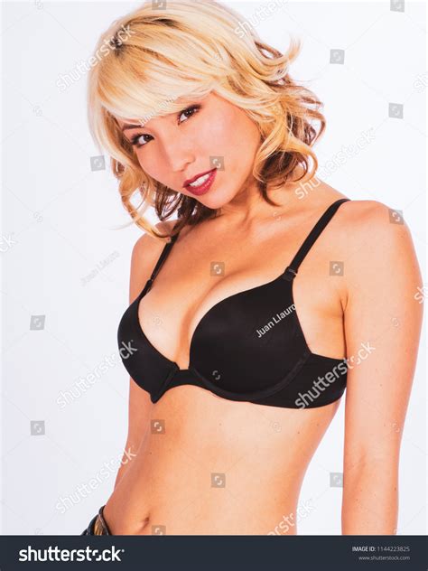 Sexy Blonde Female Black Bra Denim Stock Photo Shutterstock