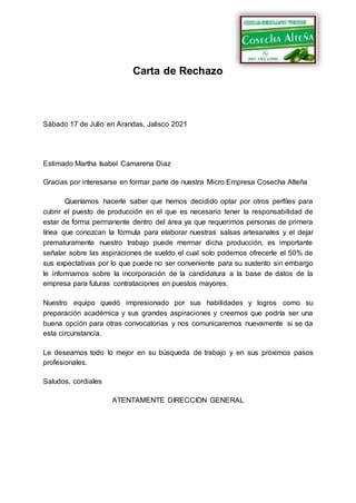 Carta De Rechazo Laboral Pdf