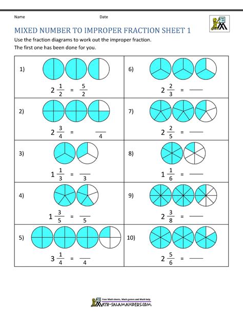 Mixed Number To Improper Fraction Worksheets