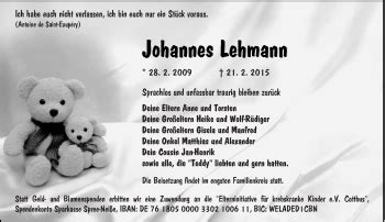 Traueranzeigen Von Johannes Lehmann Lr Online Trauer De