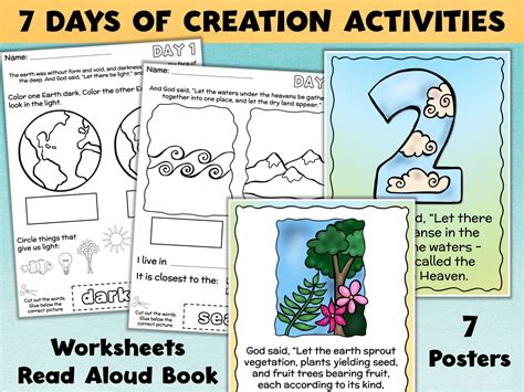 7 Days Of Creation Story Activities Posters Worksheets Book Etsy