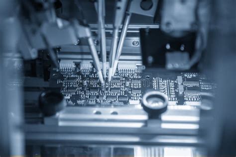 The Automatic Electronics Circuit Board Assembly Line Stock Photo