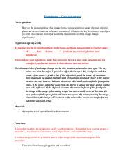 Lab Activity On A Concave Mirror Docx Experiment Concave