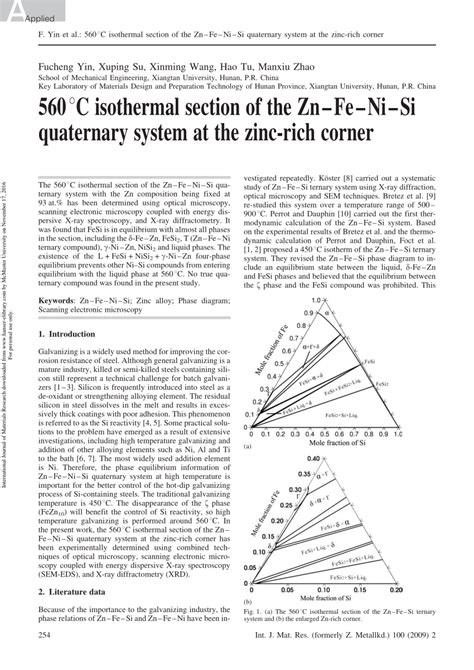 PDF 560C Isothermal Section Of The ZnFeNiSi Quaternary System At