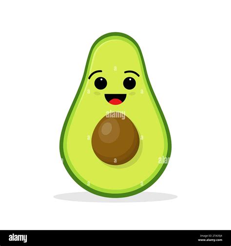 Cute Funny Green Kawaii Avocado With Smile Isolated On White Background