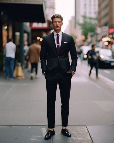 Black Contrast Collar Red Shirt With Black Suit Hockerty