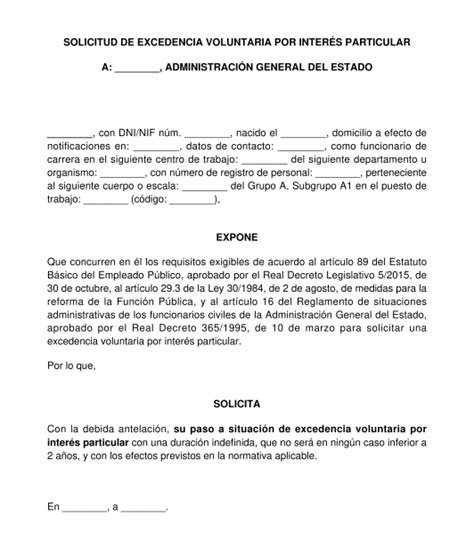 Solicitud De Excedencia Voluntaria Para Empleado P Blico