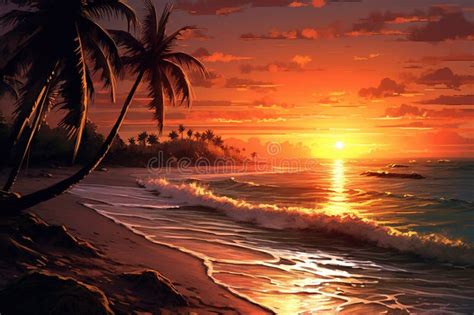 Palm Tree Sunset Drawing Stock Illustrations 2452 Palm Tree Sunset