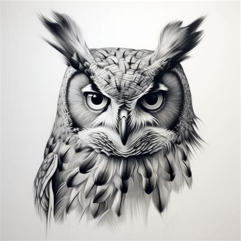 Realistic Black And White Owl Portrait Tattoo Drawing | Premium AI ...