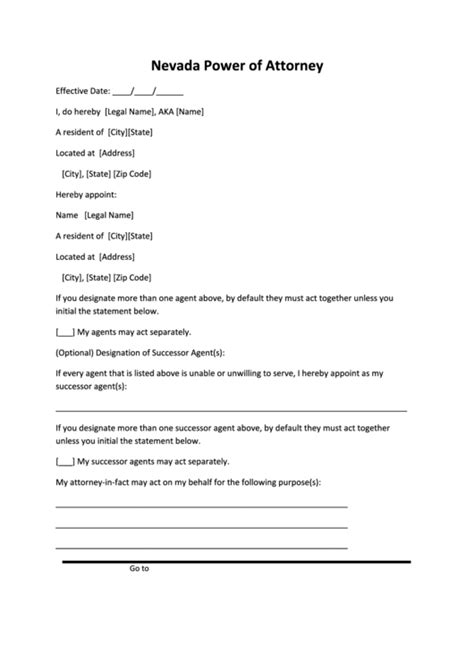 Power Of Attorney Form Nevada Printable Pdf Download