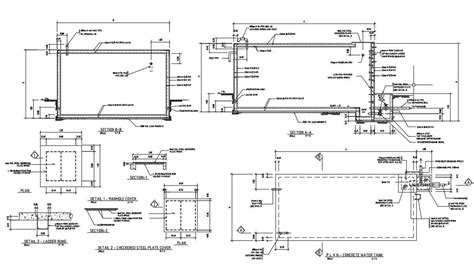 Water Tank Section Manhole And Plumbing Structure Cad Drawing Detail