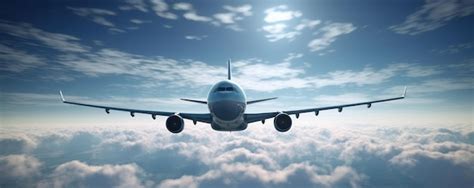 Avión volando por encima de las nubes con fondo de cielo azul ia