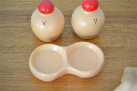 Vintage Nude Lady Ceramic Salt Pepper Shakers Vinegar Tits Japan Rare Lou Ot Funky Flamingo