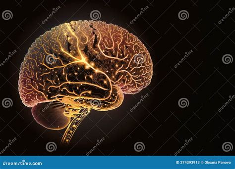 Digital Illustration Of The Human Brain Electrical Activity Flashes