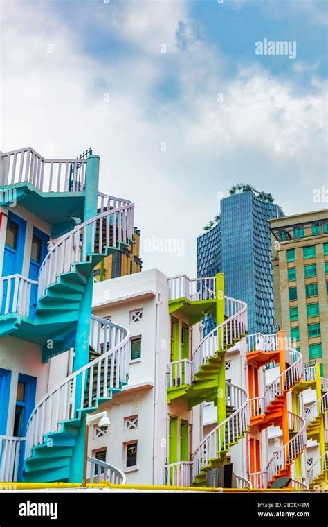 Colorful spiral staircases at Bugis Village, Singapore, Republic of ...