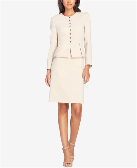 Tahari Pleated Peplum Skirt Suit In Natural Lyst