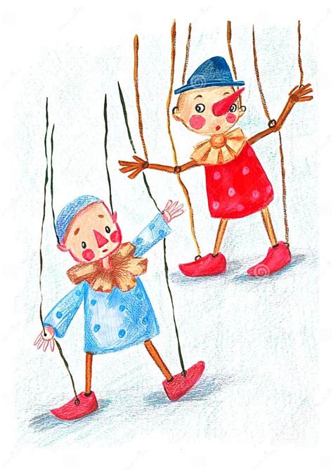 Cute Marionettes Puppets On Strings Stock Illustration Illustration