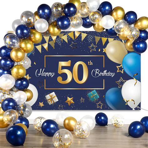 Navy Blue 50th Happy Birthday Party Decorations Blue And Gold