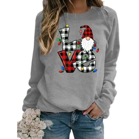 Anbech Love Print Sweatshirt For Women Plaid Graphic Love Printing Long