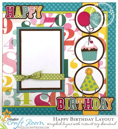 DIY Scrapbook Happy Birthday Layout - Instant SVG Download