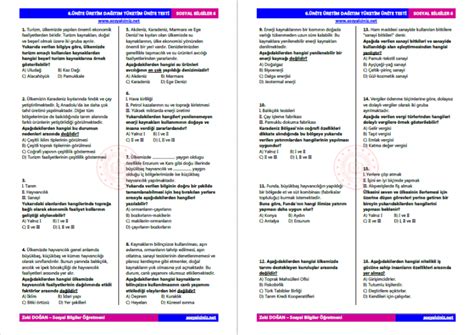 S N F Sosyal Bilgiler Nite Tarama Testi Sosyal Bilgiler