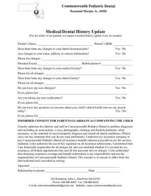 Fillable Online Medical Dental History Update Fax Email Print Pdffiller