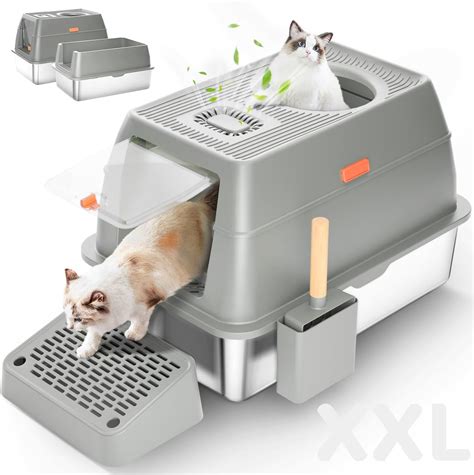 Amazon XL Stainless Steel Cat Litter Box With Lid High Sided