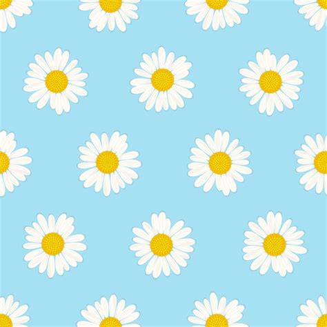 Premium Vector Blooming Chamomile Blue Vector Seamless Pattern