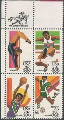 Zip Block 4 Stamps Scott C101 04 28 Cent 1984 Olympics Air