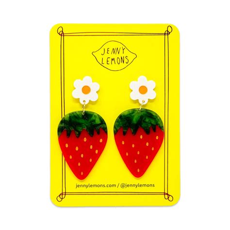 Strawberries And Flowers Acetate Earrings Handcrafted Accessories