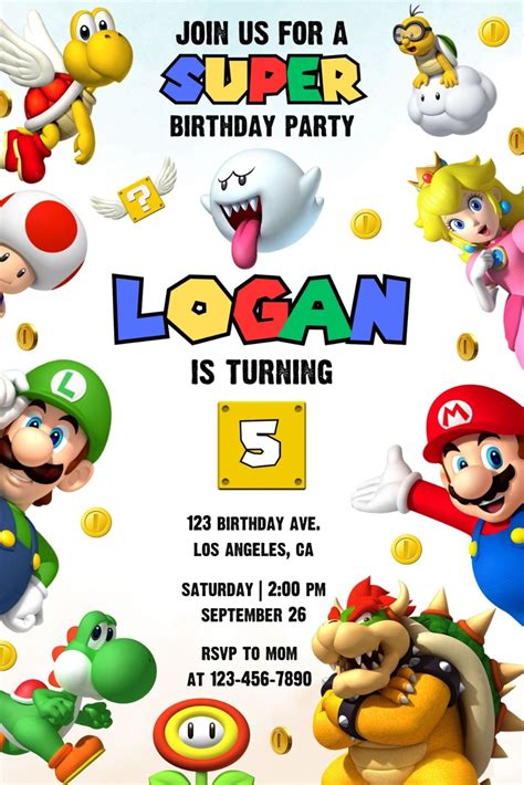 Super Mario Birthday Invitation Template Canva 2 Artofit