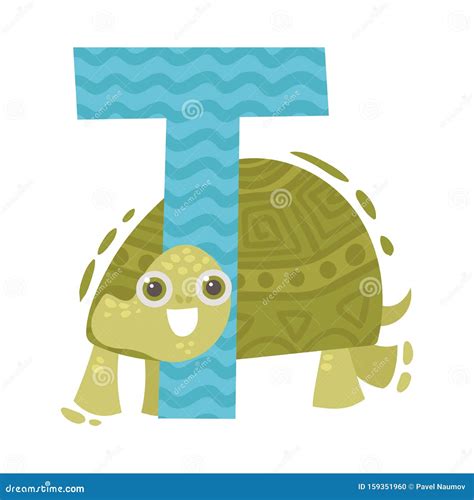 Turtle And Letter T Vector Illustration On A White Background Stock