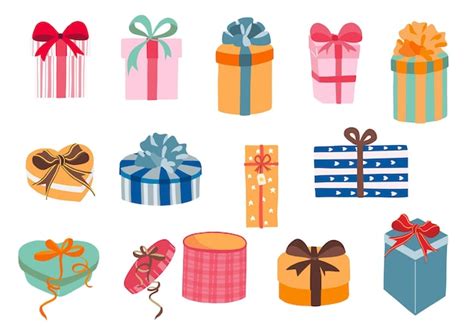 Colección De Objetos De Caja De Regalo Con Cintailustración De Vector