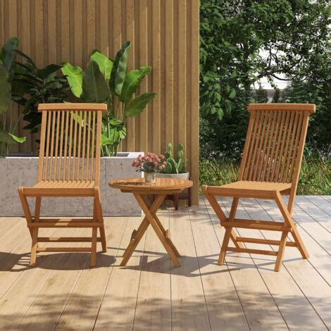 COSTWAY Lot De 2 Chaises Pliantes En Bois De Teck 2 X Chaise De Jaridn