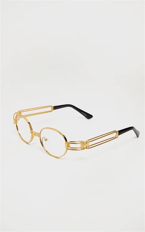 Gold Trim Clear Round Frame Glasses Prettylittlething