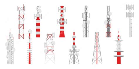 Premium Vector Radio Masts Telecom Transmitter Towers Television Or