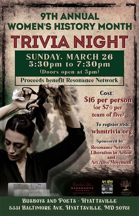 Womens History Month Trivia Night 2023 Busboys And Poets Hyattsville Md March 26 2023