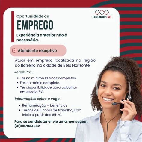 Vagas de emprego em Belo Horizonte e região MG