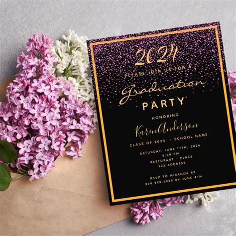 Graduation Party Black Gold Budget Invitation Flyer Zazzle