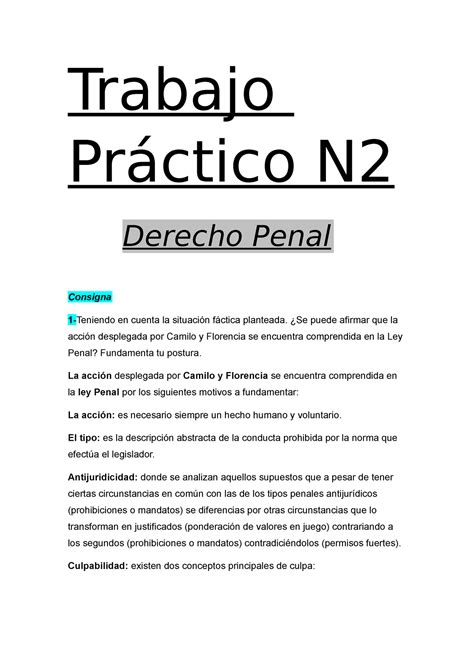 Tp 2 Derecho Penal Trabajo Practico N2 Trabajo Práctico N Derecho Penal Consigna 1 Teniendo