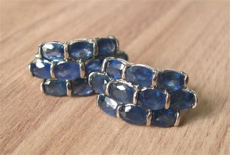 Very Nice Pair Of Silver Earings 20 Natural Blue Sapphires Natural