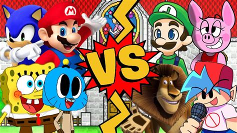 M U G E N Battles Mario Spongebob Sonic Gumball Vs Alex The Lion