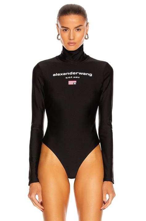 Alexander Wang Logo Longsleeve Turtleneck Bodysuit In Black Fwrd