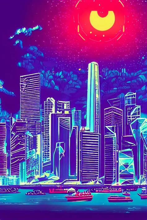 Hongkong City Screen Epic Retrowave Art Trending On Stable Diffusion