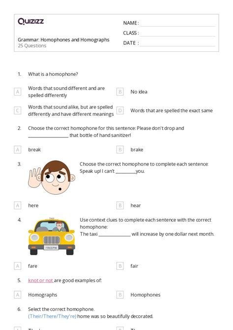 50 Homophones And Homographs Worksheets For 6th Grade On Quizizz Free And Printable